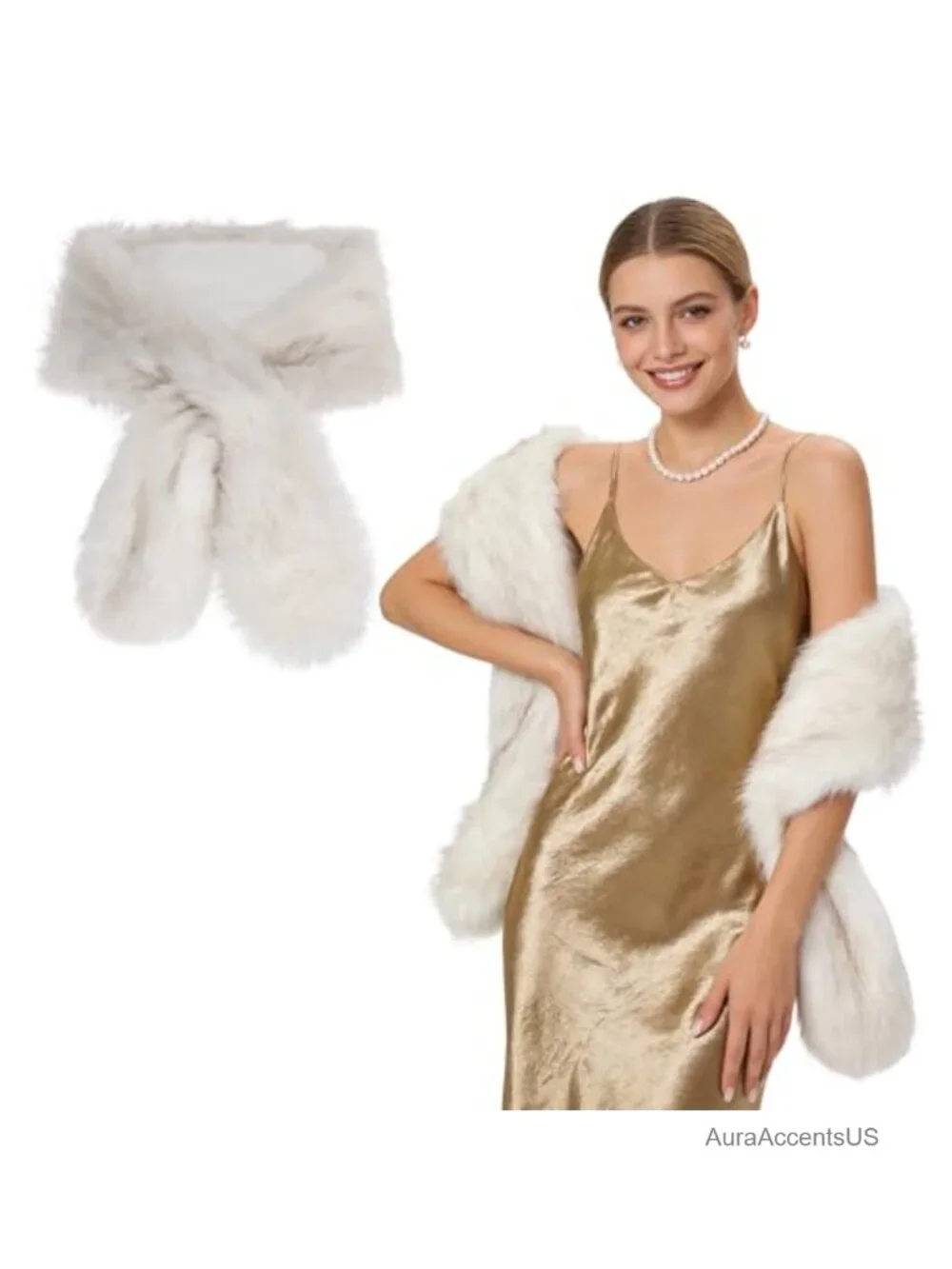Faux Fur Shawl Collar Scarf Wrap Stole Winter Evening Shrug Neck Warmer